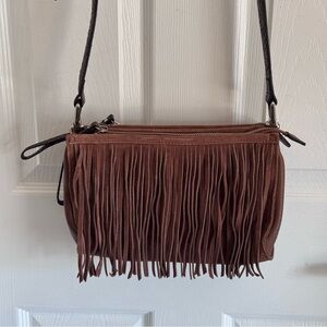Brown Suede Fringe Crossbody Bag